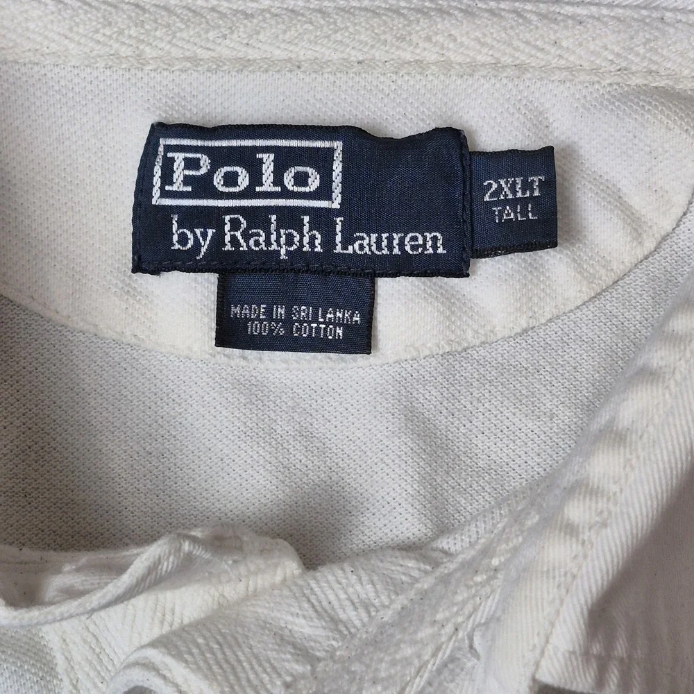 VTG Polo Ralph Lauren Mens 2XLT Rugby Polo Shirt White Striped Cotton